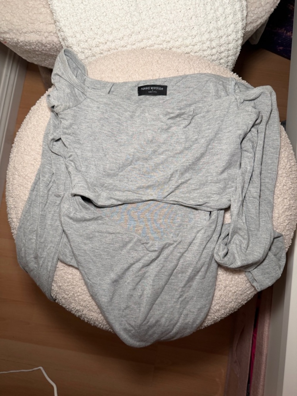 Naked Wardrobe Light Gray Off-Shoulder bodysuit